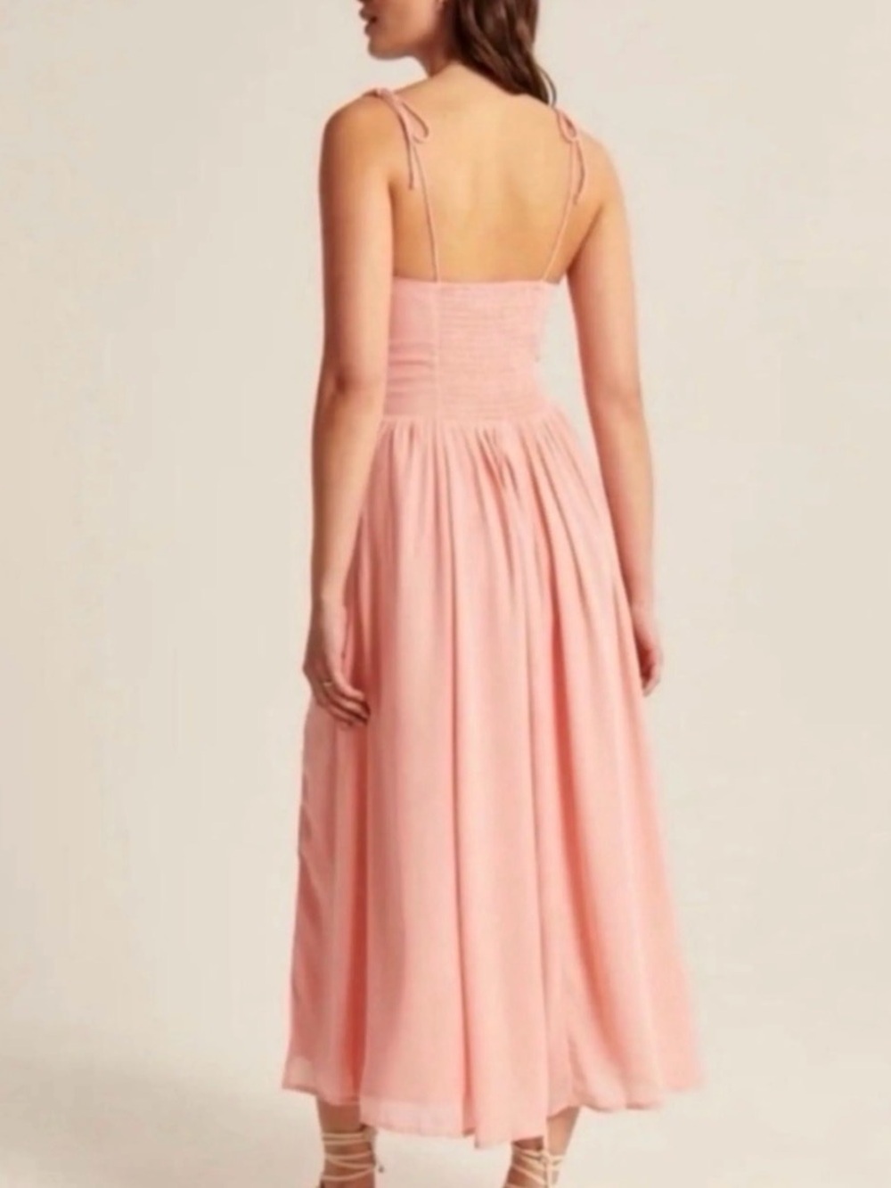 Abercrombie & Fitch Tie-Strap Corset Midi Dress Light Pink L Corset Split - Picture 13 of 14